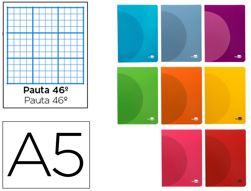 LIDERPAPEL - LIBRETA 360 TAPA DE PLASTICO A5 48 HOJAS 90G/M2 RAYADO Nº 46 COLORES SURTIDOS (Ref.LF22)