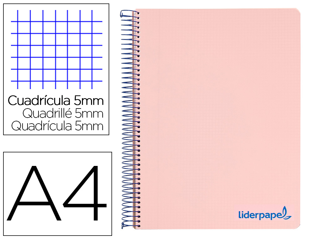 LIDERPAPEL - CUADERNO ESPIRAL A4 MICRO THINK TAPA PLASTICO 140H 80 GR CUADRO 5MM 5 BANDAS 4 TALADROS ROJO (Ref.BA16)