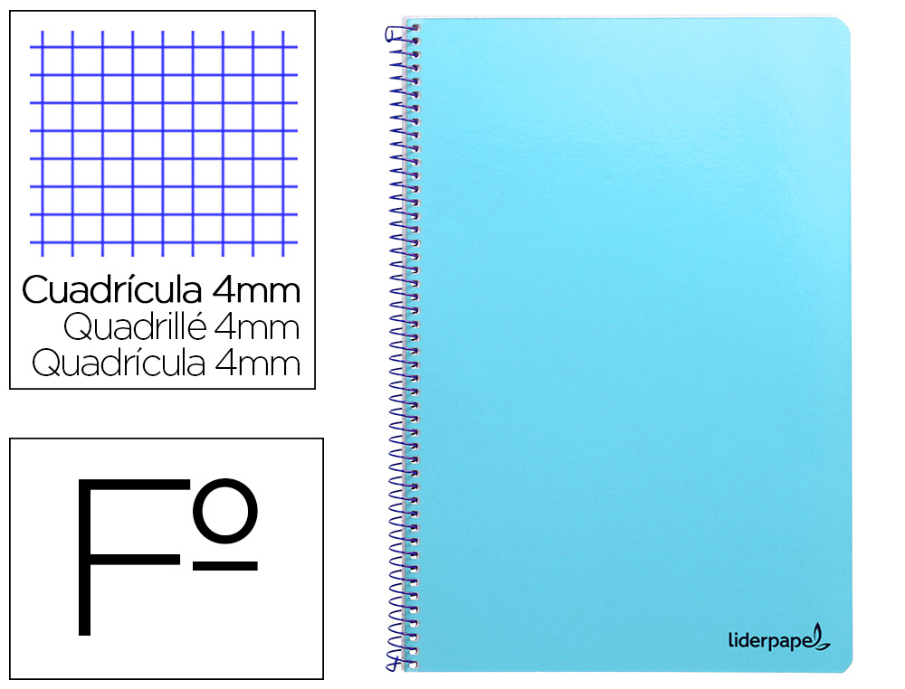 LIDERPAPEL - Cuaderno espiral folio smart tapa blanda 80h 60gr cuadro 4mm con margen color celeste (Ref. BG01)