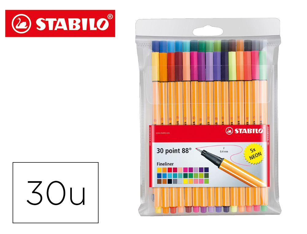 STABILO - ROTULADOR POINT 88 COLORES NEON ESTUCHE 25+5 UNIDADES (Ref.8830-1)