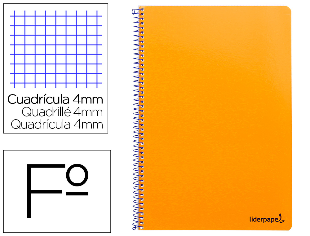 LIDERPAPEL - Cuaderno espiral folio smart tapa blanda 80h 60gr cuadro 4mm con margen color naranja (Ref. BF95)