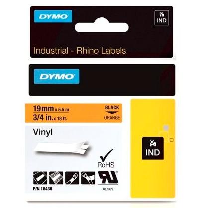 DYMO - Rhino Cconsumibles Vinilo 19 mm x5,5 mm Amarillo Fuerte Adhesión Flexible (Ref.18436)