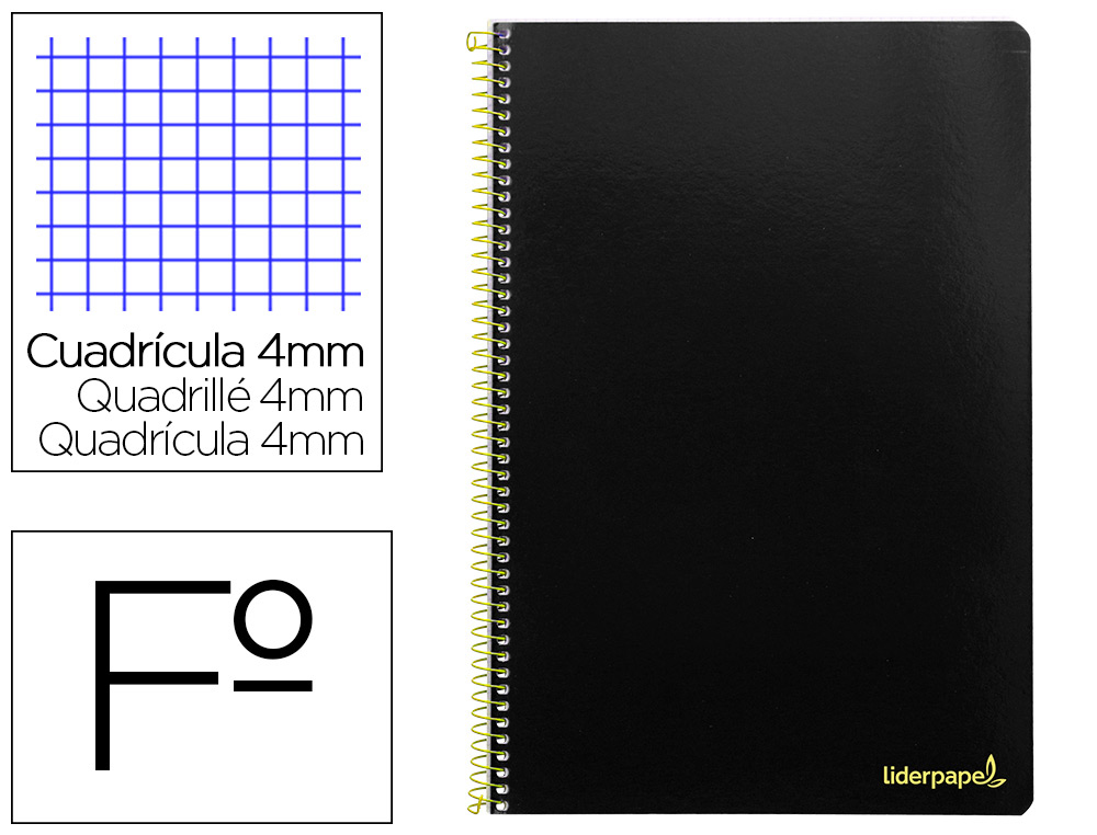 LIDERPAPEL - Cuaderno espiral folio smart tapa blanda 80h 60gr cuadro 4mm con margen color negro (Ref. BG02)
