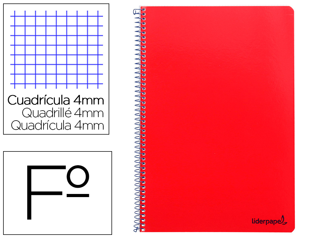 LIDERPAPEL - Cuaderno espiral folio smart tapa blanda 80h 60gr cuadro 4mm con margen color rojo (Ref. BF96)