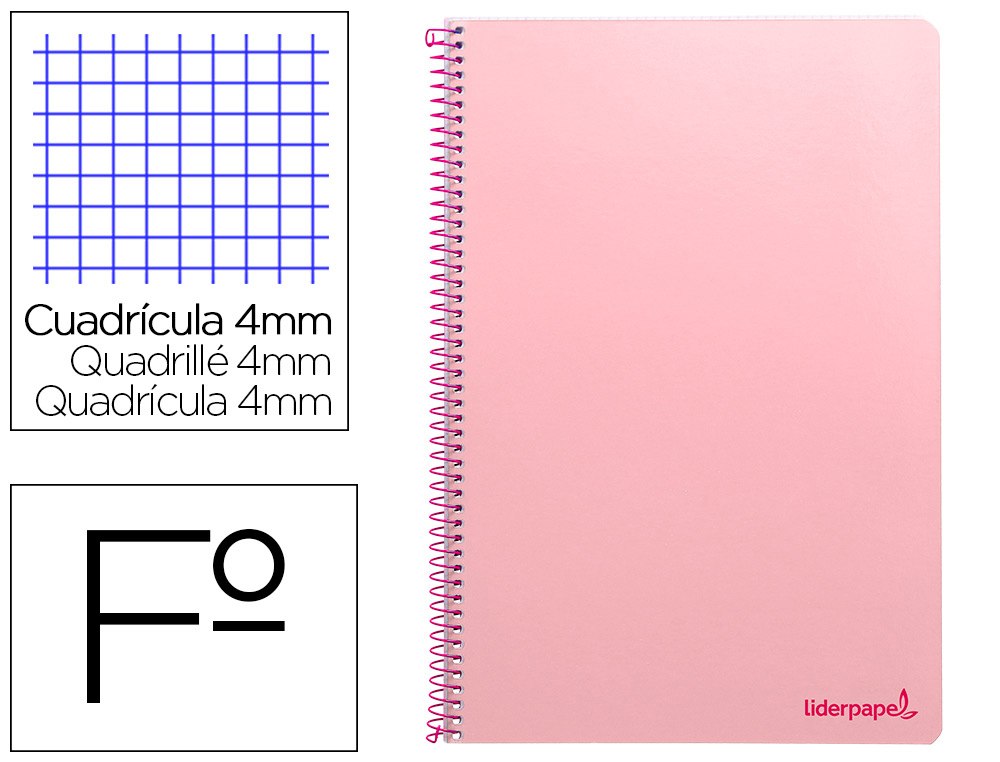 LIDERPAPEL - Cuaderno espiral folio smart tapa blanda 80h 60gr cuadro 4mm con margen color rosa (Ref. BF97)