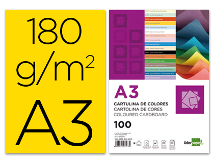 LIDERPAPEL - CARTULINA A3 180G/M2 AMARILLO PAQUETE DE 100 (Ref.CD02)
