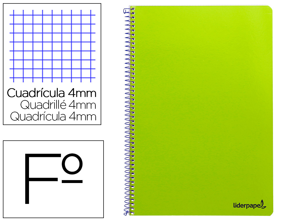 LIDERPAPEL - Cuaderno espiral folio smart tapa blanda 80h 60gr cuadro 4mm con margen color verde (Ref. BF99)