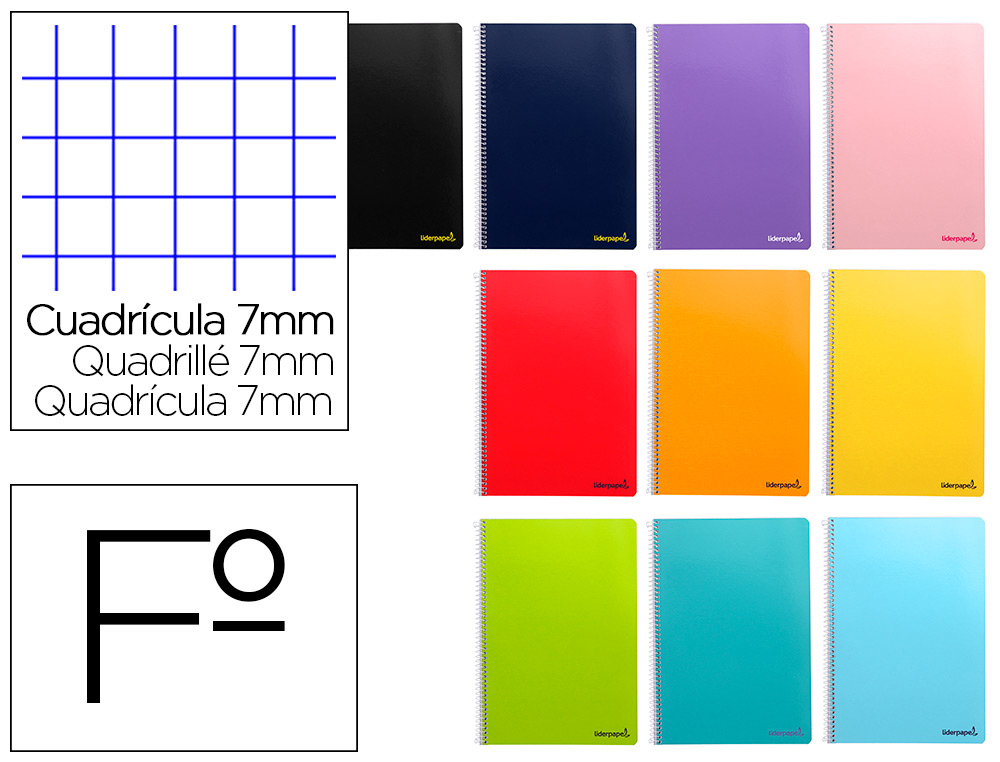 LIDERPAPEL - Cuaderno espiral folio smart tapa blanda 80h 60gr cuadro 8 mm con margen colores surtidos (Ref. BF08)