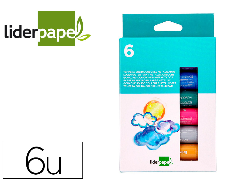 LIDERPAPEL - Tempera solida en barra escolar 10 gr caja de 6 colores surtidos (Ref. TP71)