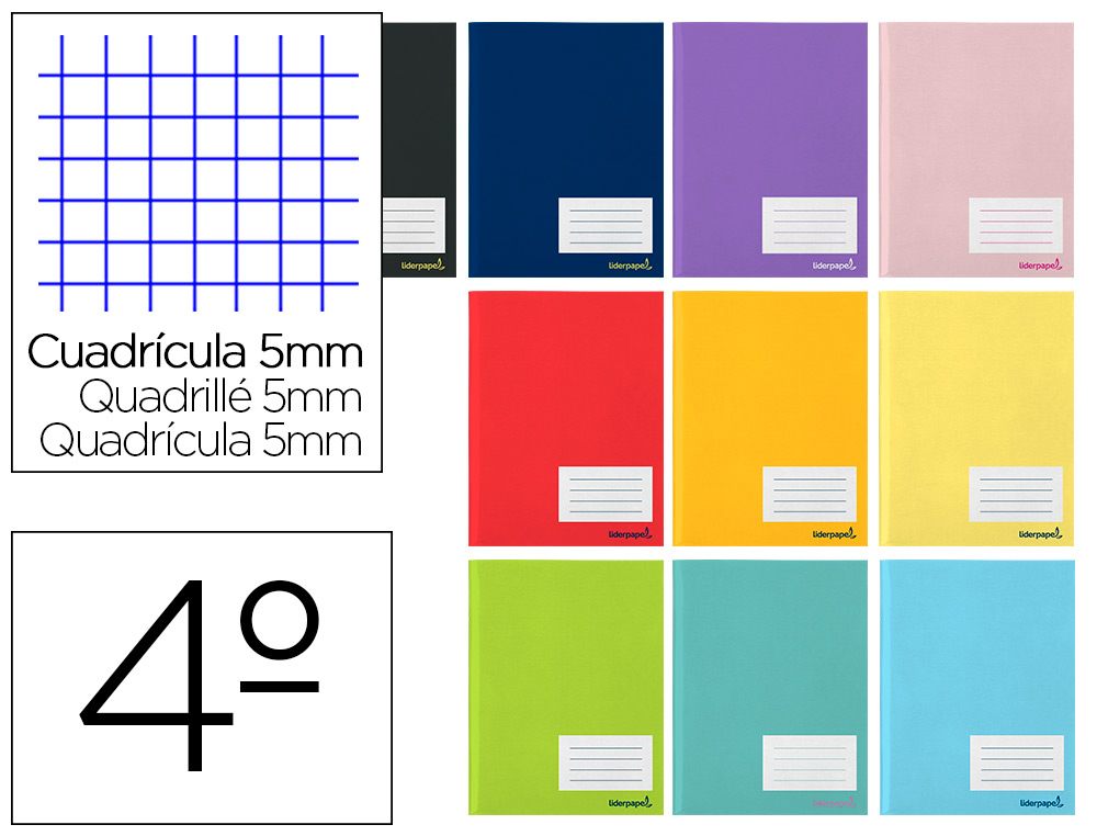 LIDERPAPEL - Libreta smart a5 tapa blanda 80 hojas 60 g/m2 cuadro 5 mm con margen colores surtidos (Ref. LA28)