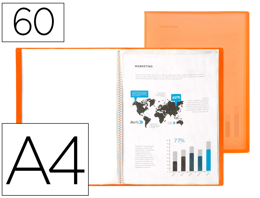 LIDERPAPEL - CARPETA ESCAPARATE 47071 60 FUNDAS POLIPROPILENO TRASLUCIDA DIN A4 NARANJA FROSTY (Ref.CJ30)