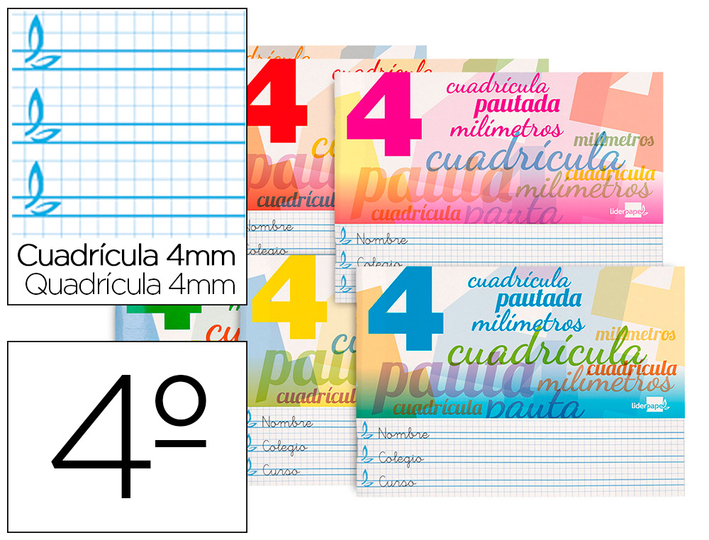 LIDERPAPEL - Libreta pautaguia tapa cartoncillo 32 hojas din a5 70 g cuadriculado pautado 4 mm apaisado con margen (Ref. LB59)