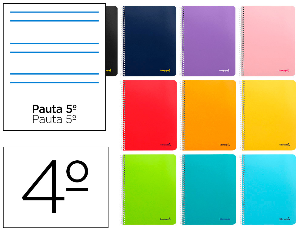 LIDERPAPEL - CUADERNO ESPIRAL CUARTO WRITE TAPA BLANDA 80H 60 GR RAYADO MONTESSORI 5MM CON MARGEN COLORES SURTIDOS (Ref.BC76)