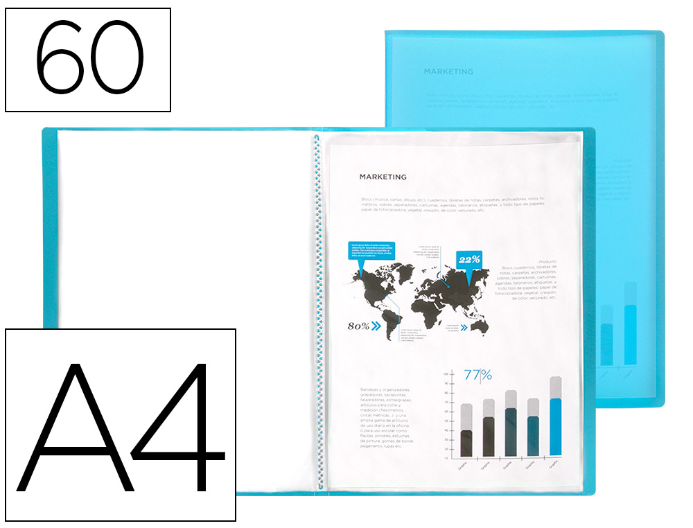 LIDERPAPEL - CARPETA ESCAPARATE 47072 60 FUNDAS POLIPROPILENO TRASLUCIDA DIN A4 AZUL FROSTY (Ref.CJ29)