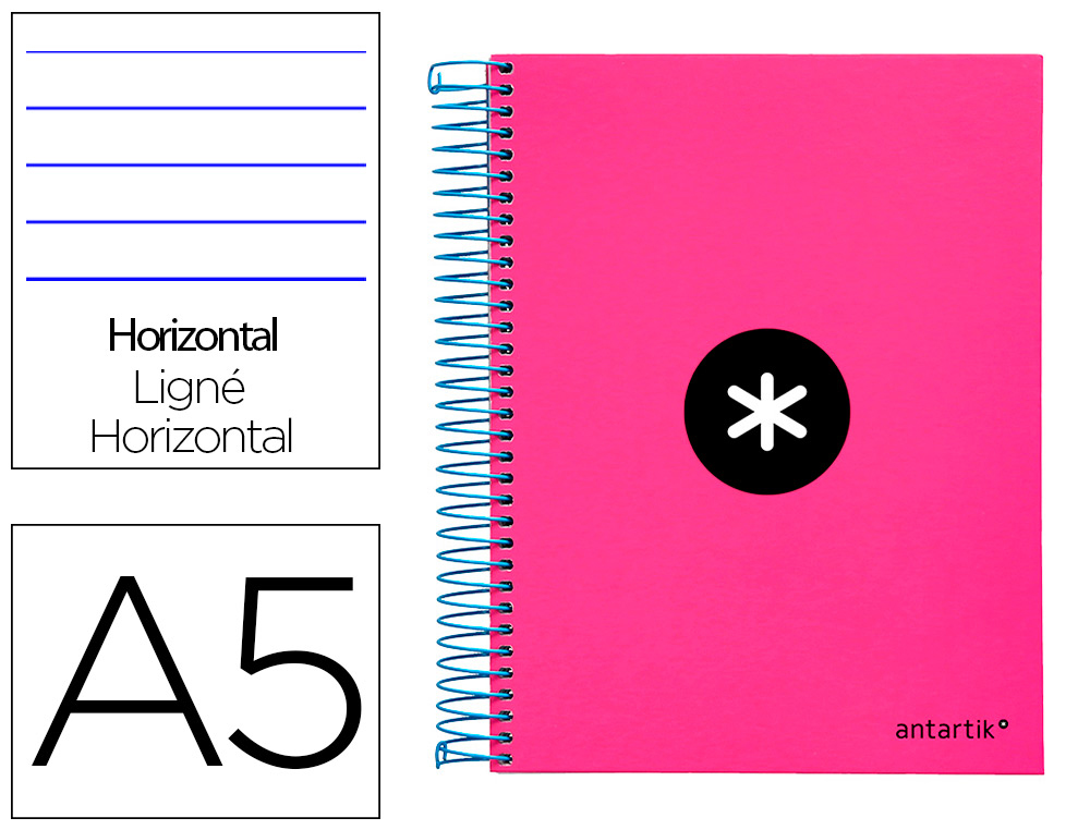 ANTARTIK - CUADERNO ESPIRAL LIDERPAPEL A5 MICRO TAPA FORRADA 120H 100 GR HORIZONTAL 5 BANDAS 6 TALADROS COLOR ROSA (Ref.KD15)