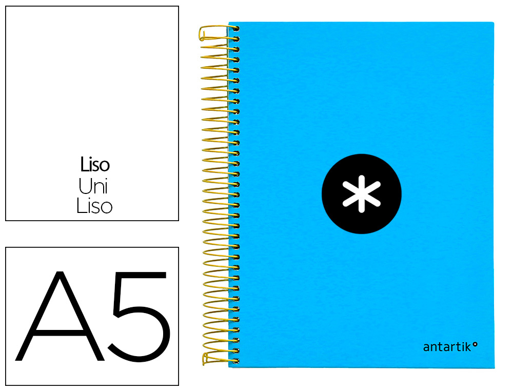 LIDERPAPEL - CUADERNO ESPIRAL A5 MICRO ANTARTIK TAPA FORRADA 120 H 100G LISO CON BANDAS 6 TALADROS COLOR AZUL (Ref.KD51)