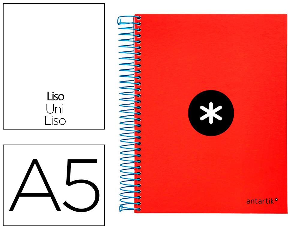 LIDERPAPEL - CUADERNO ESPIRAL A5 MICRO ANTARTIK TAPA FORRADA 120 H 100G LISO CON BANDAS 6 TALADROS COLOR ROJO (Ref.KD52)