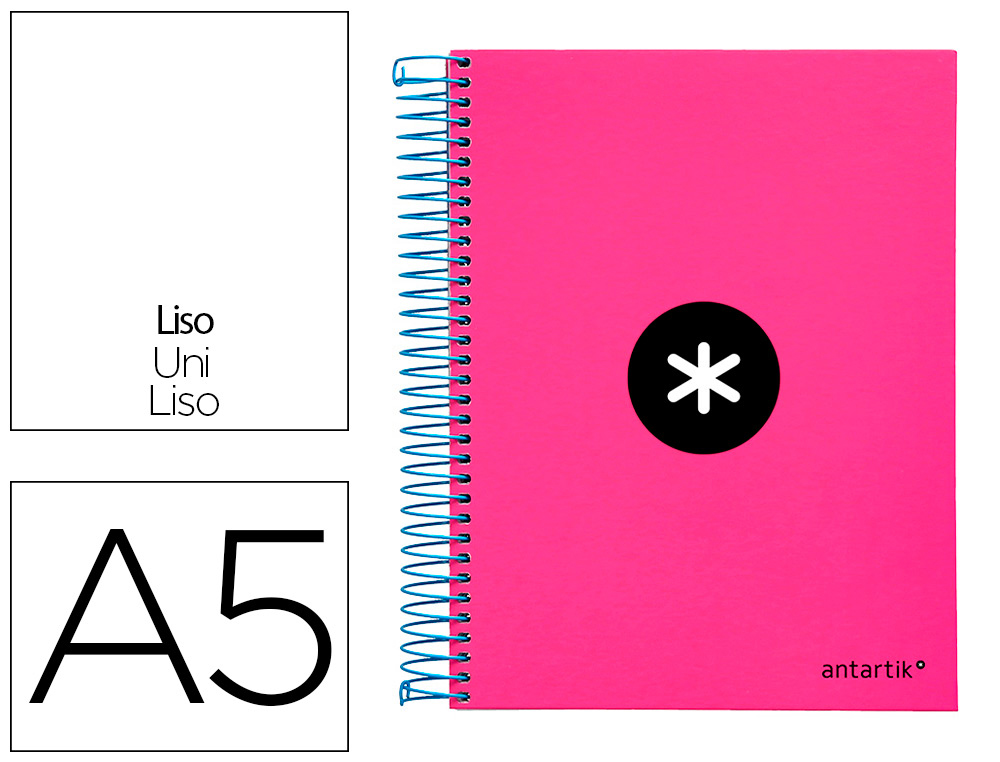 LIDERPAPEL - CUADERNO ESPIRAL A5 MICRO ANTARTIK TAPA FORRADA 120H 100 GR LISO CON BANDAS 6 TALADROS COLOR ROSA FLUOR (Ref.KD55)