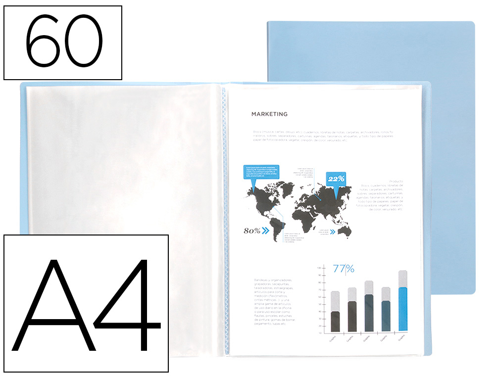 LIDERPAPEL - Carpeta escaparate 60 fundas polipropileno din A4 celeste opaco (Ref. EC88)
