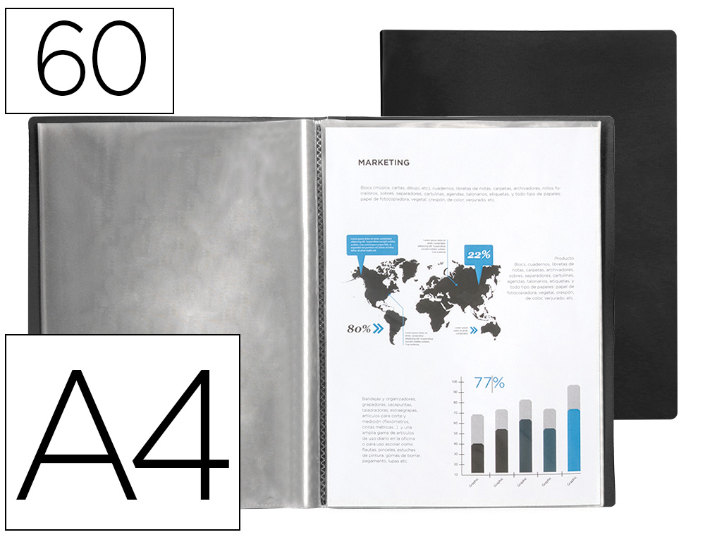 LIDERPAPEL - Carpeta escaparate 60 fundas polipropileno din A4 negro opaco (Ref. EC90)