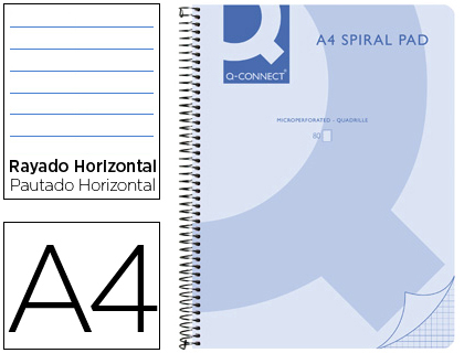 Q-CONNECT - CUADERNO ESPIRAL Q CONNECT A4 MICRO TAPA PLASTICO 80H 70G HORIZONTAL SIN BANDAS 4 TALADROS AZUL (Ref.KF10037)