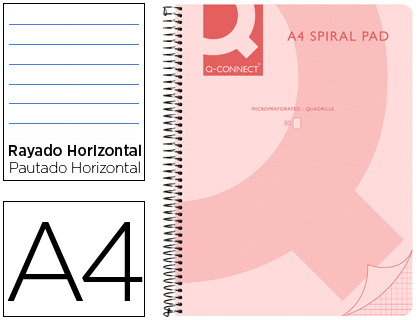 Q-CONNECT - CUADERNO ESPIRAL Q CONNECT A4 MICRO TAPA PLASTICO 80H 70G HORIZONTAL SIN BANDAS 4 TALADROS ROSA (Ref.KF10038)