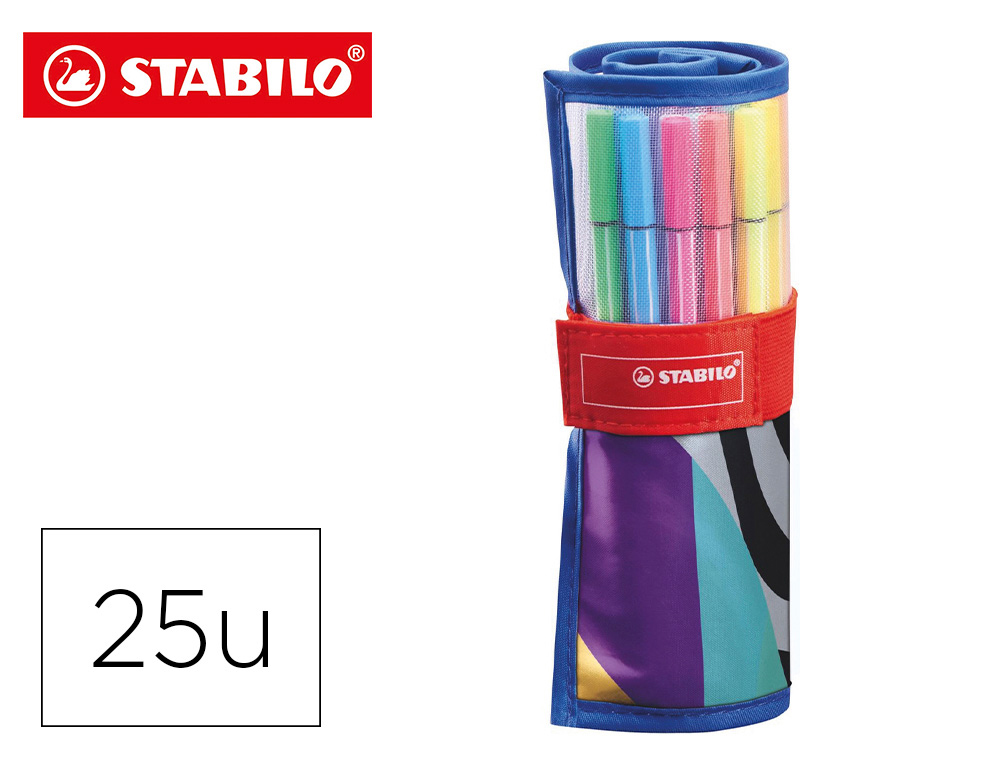 STABILO - Rotulador punta de fibra pen 68 arty estuche rollerset de 25 unidades colores surtidos (Ref. 6825-071-20)