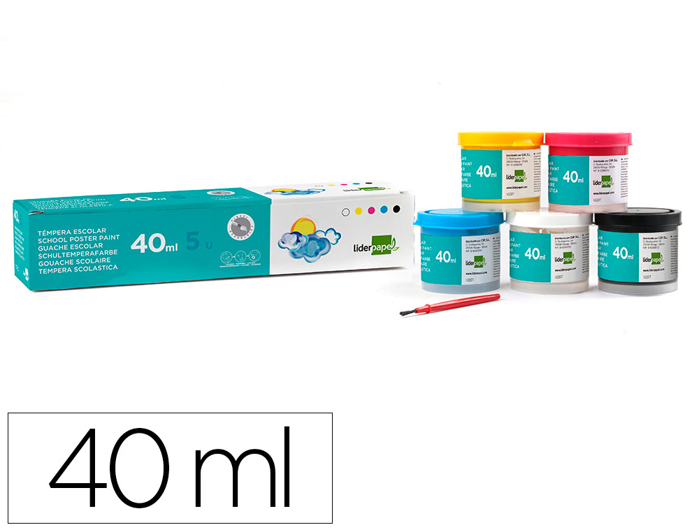 LIDERPAPEL - TEMPERA ESCOLAR 40 ML 5 COLORES SURTIDOS + PINCEL (Ref.TP55)