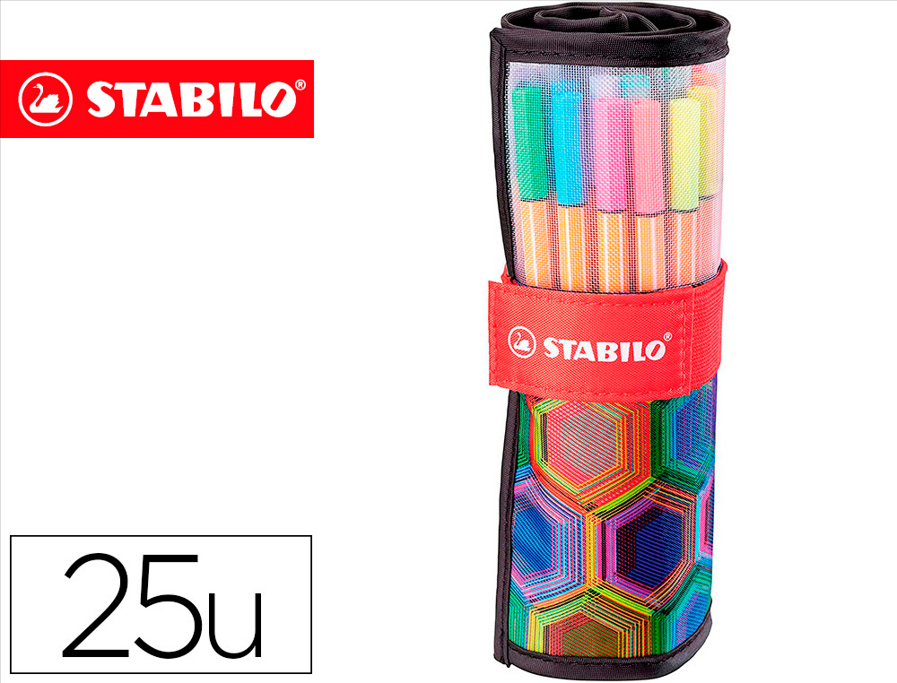 STABILO - Rotulador punta de fibra POINT 88 ARTY - estuche rollerset de 25 unidades colores surtidos (Ref. 8825-071-20)