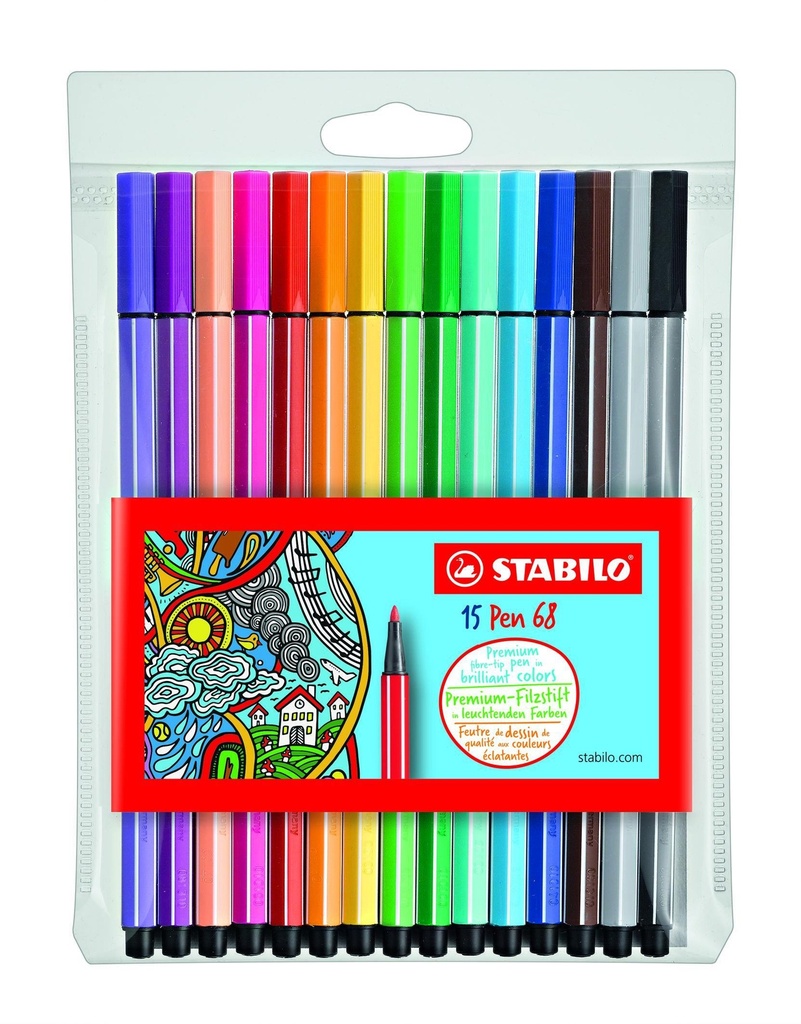 STABILO - ROTULADOR ACUARELABLE PEN 68 ESTUCHE DE 15 COLORES SURTIDOS (Ref.6815-1)