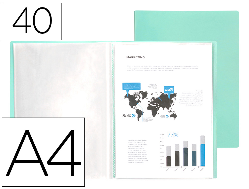 LIDERPAPEL - Carpeta escaparate 40 fundas polipropileno din A4 verde manzana opaco (Ref. EC83)