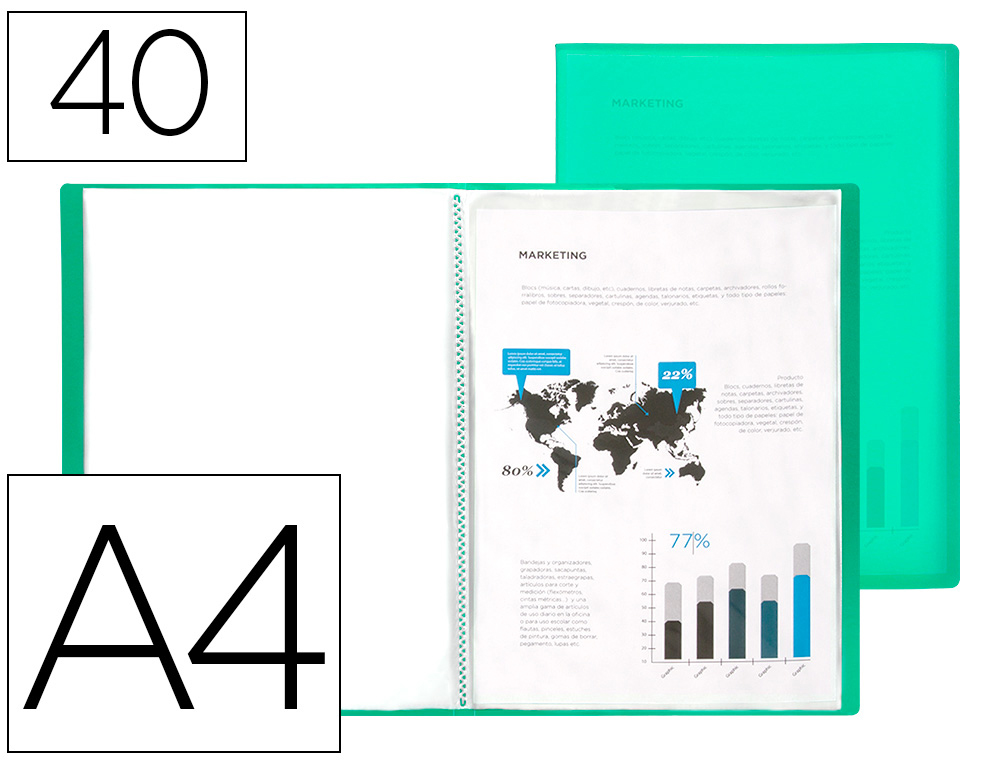 LIDERPAPEL - Carpeta escaparate 40 fundas polipropileno din A4 verde translucido (Ref. EC78)