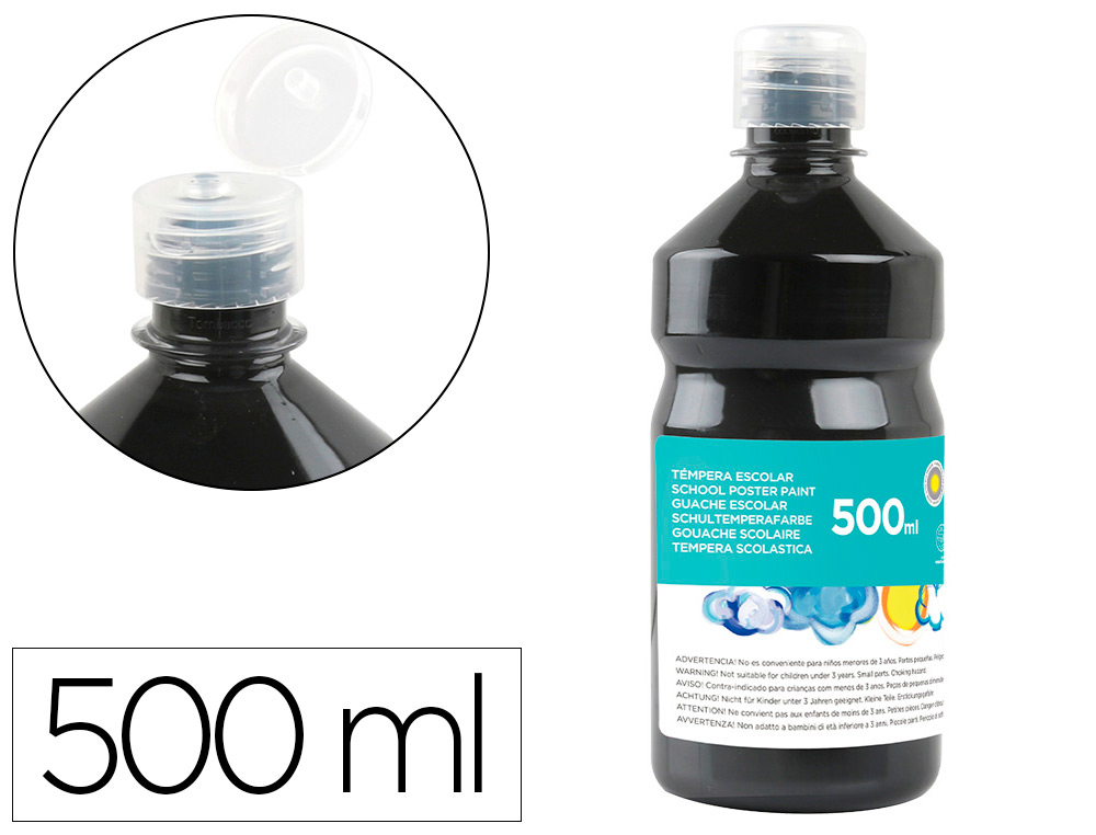 LIDERPAPEL - TEMPERA LIQUIDA ESCOLAR 500 ML NEGRO (Ref.TP19)