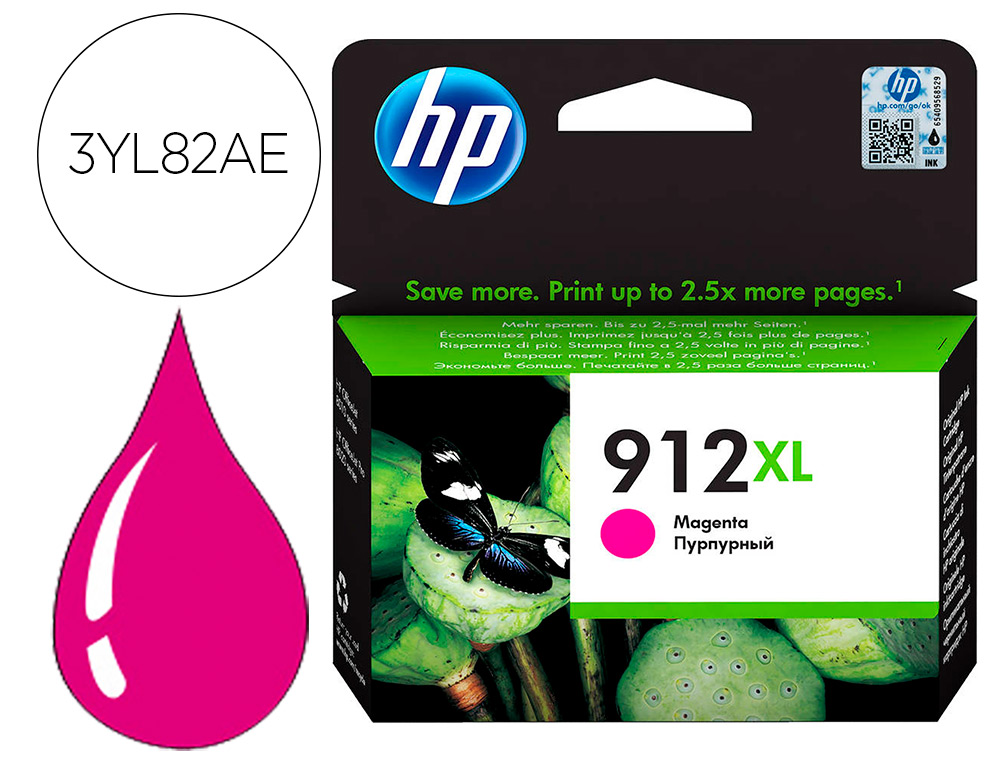 HP ( HEWLETT PACKARD ) - Ink-jet 912 xl officejet 8010 / 8020 / 8035 magenta 825 pag (Ref. 3YL82AE)