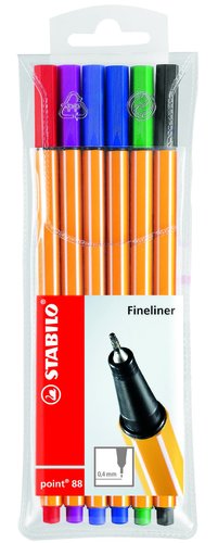 STABILO - Rotulador Punta de Fibra Point 88 Colores surtidos Trazo 0,4mm Estuche 6 Ud (Ref.88/6)