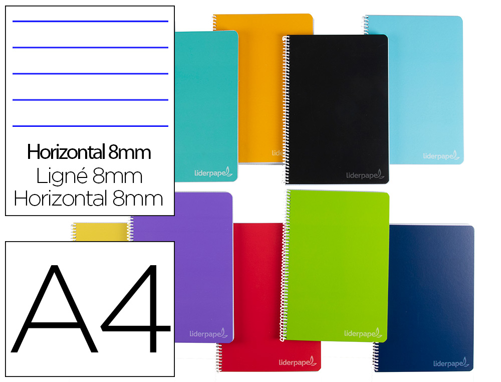 LIDERPAPEL - CUADERNO ESPIRAL A4 MICRO INSPIRE TAPA DURA 160H 60 GR HORIZONTAL 5 BANDAS 4 TALADROS COLORES SURTIDOS (Ref.BA04)