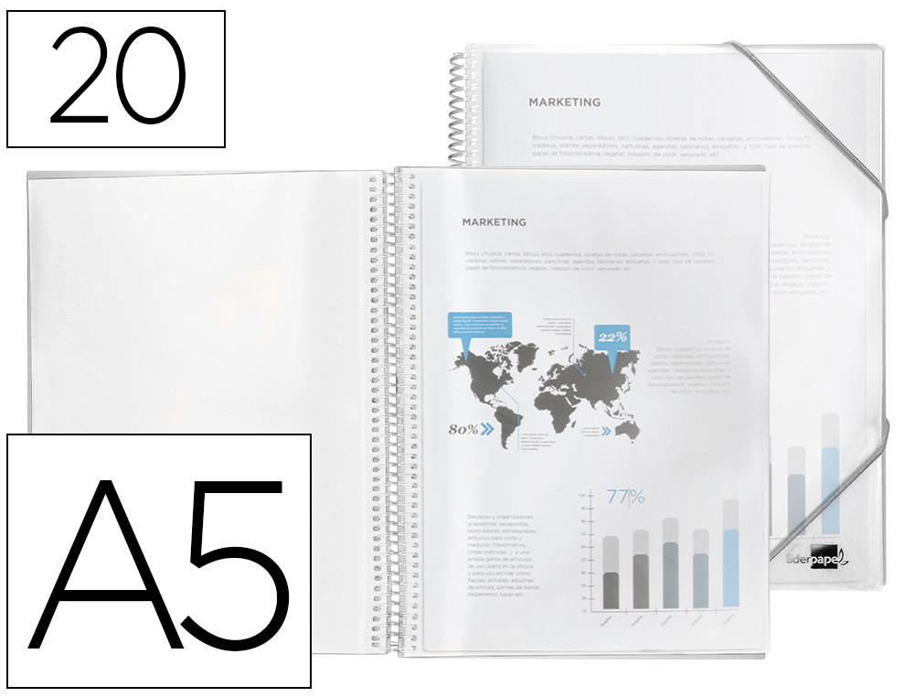 LIDERPAPEL - Carpeta escaparate con espiral 20 fundas polipropileno din a5 transparente (Ref. EC59)