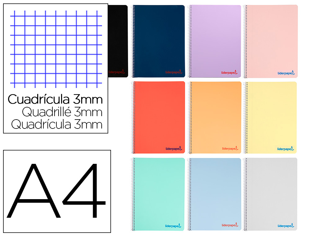 LIDERPAPEL - CUADERNO ESPIRAL FOLIO IMAGINE TAPA PLASTICO 80H 60 GR CUADRO 3MMCON MARGEN COLORES SURTIDOS (Ref.BF26)
