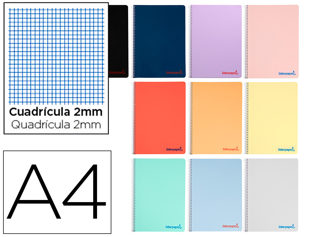 LIDERPAPEL - CUADERNO ESPIRAL FOLIO IMAGINE TAPA PLASTICO 80H 60 GR MILIMETRADO 2MM CON MARGEN COLORES SURTIDOS (Ref.BF30)