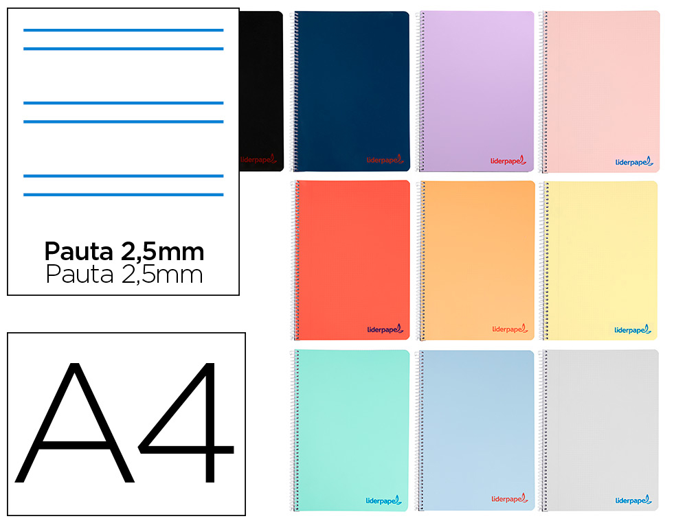 LIDERPAPEL - CUADERNO ESPIRAL FOLIO IMAGINE TAPA PLASTICO 80H 60 GR PAUTA 2,5MM CON MARGEN COLORES SURTIDOS (Ref.BF29)