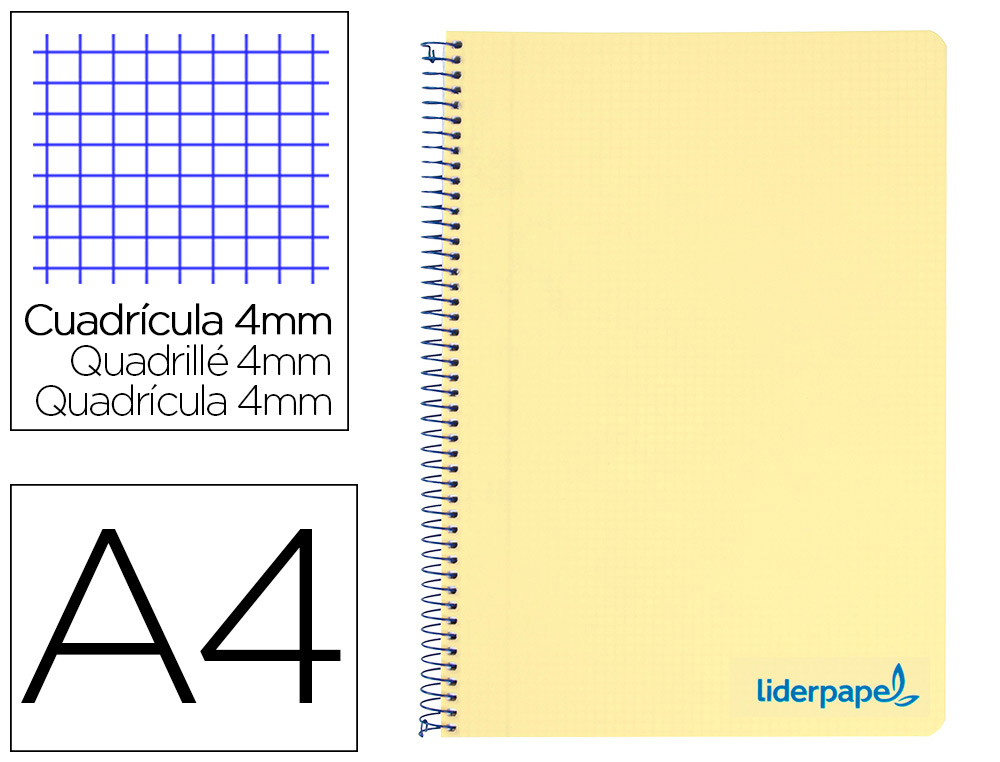 LIDERPAPEL - CUADERNO ESPIRAL FOLIO THINK TAPA PLASTICO 80H 80 GR CUADRO 4MM CON MARGEN COLOR AMARILLO (Ref.TH04)