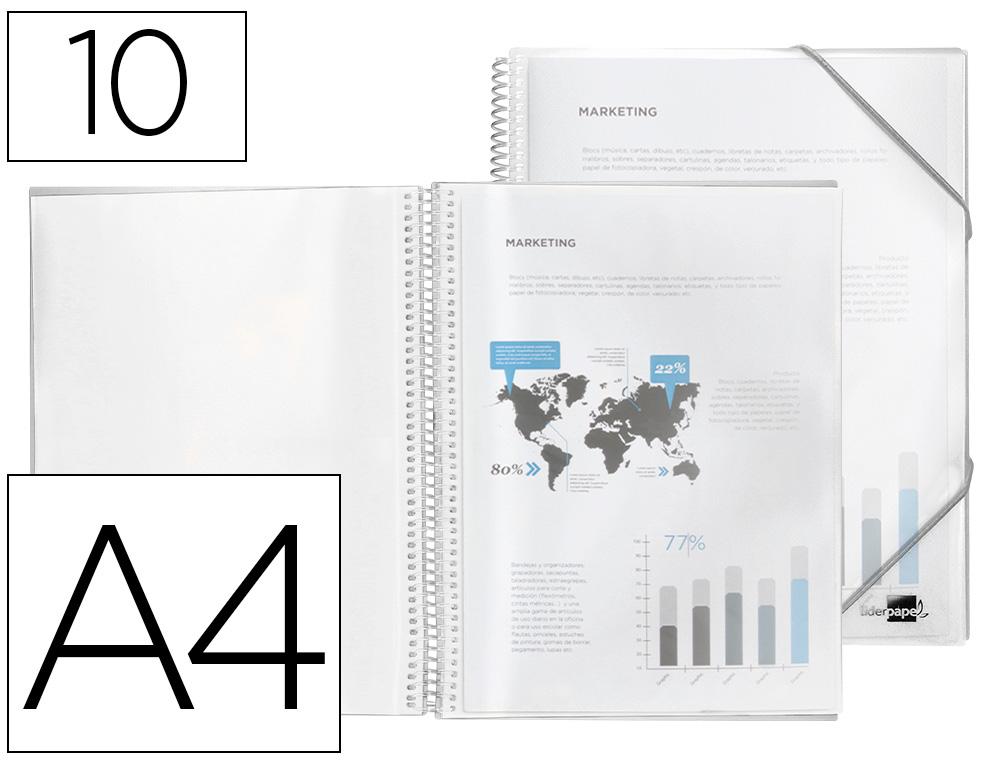 LIDERPAPEL - Carpeta escaparate con espiral 10 fundas polipropileno din A4 transparente (Ref. EC52)