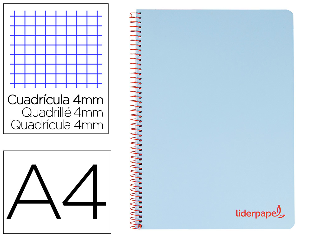 LIDERPAPEL - CUADERNO ESPIRAL FOLIO THINK TAPA PLASTICO 80H 80 GR CUADRO 4MM CON MARGEN COLOR AZUL (Ref.TH01)