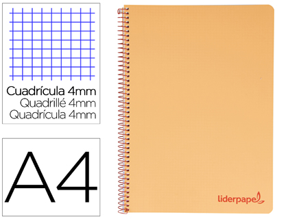 LIDERPAPEL - CUADERNO ESPIRAL FOLIO THINK TAPA PLASTICO 80H 80 GR CUADRO 4MM CON MARGEN COLOR NARANJA (Ref.TH05)