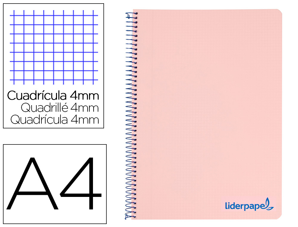 LIDERPAPEL - CUADERNO ESPIRAL FOLIO THINK TAPA PLASTICO 80H 80 GR CUADRO 4MM CON MARGEN COLOR ROJO (Ref.TH02)