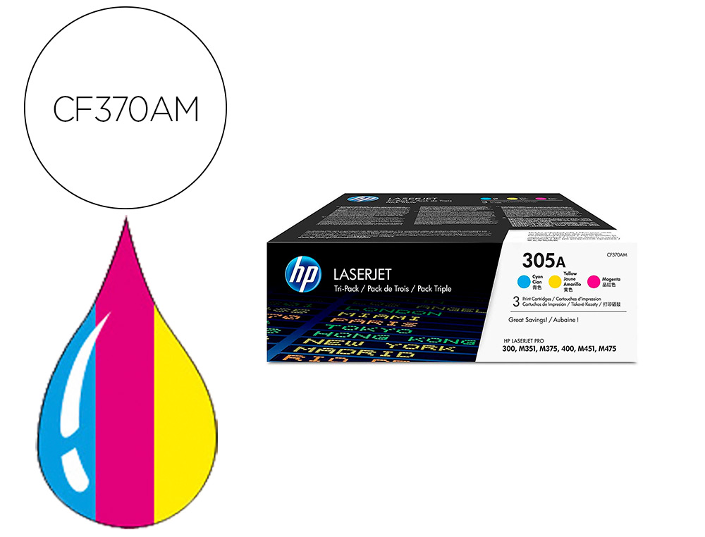 HP ( HEWLETT PACKARD ) - Toner Laser ORIGINALES 305A Tricolor (Ref.CF370AM)
