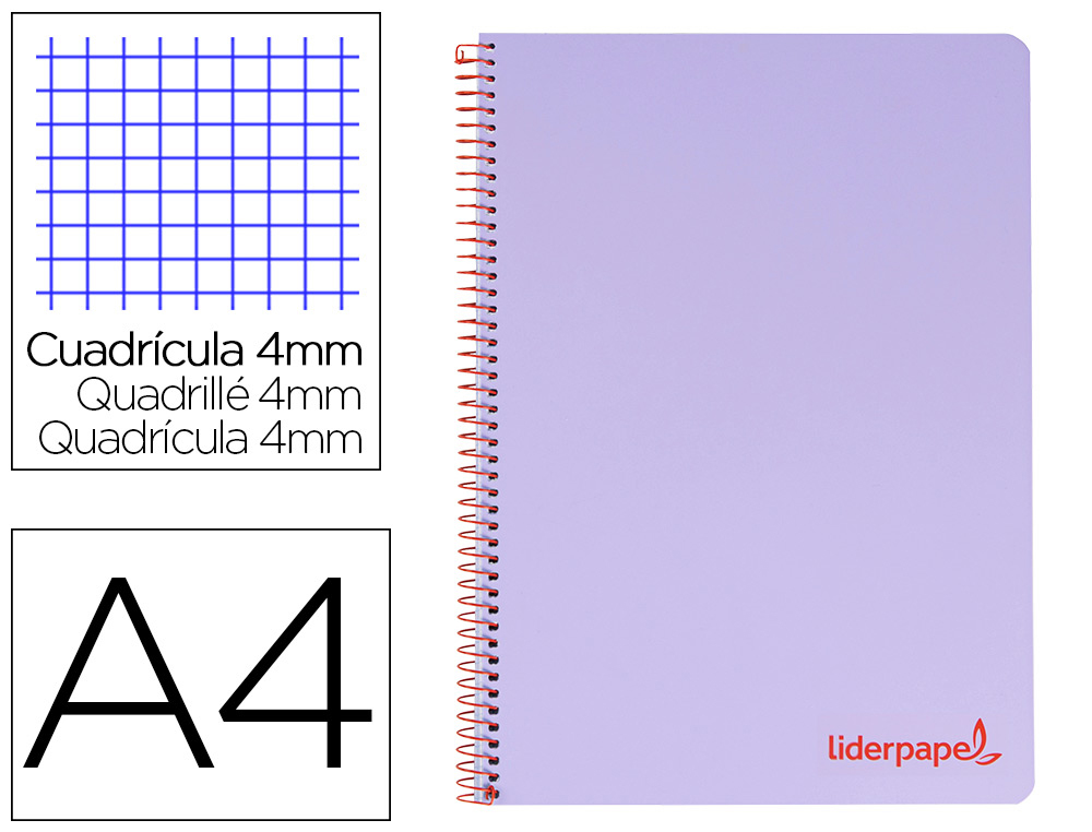 LIDERPAPEL - CUADERNO ESPIRAL FOLIO THINK TAPA PLASTICO 80H 80 GR CUADRO 4MM CON MARGEN COLOR VIOLETA (Ref.TH06)