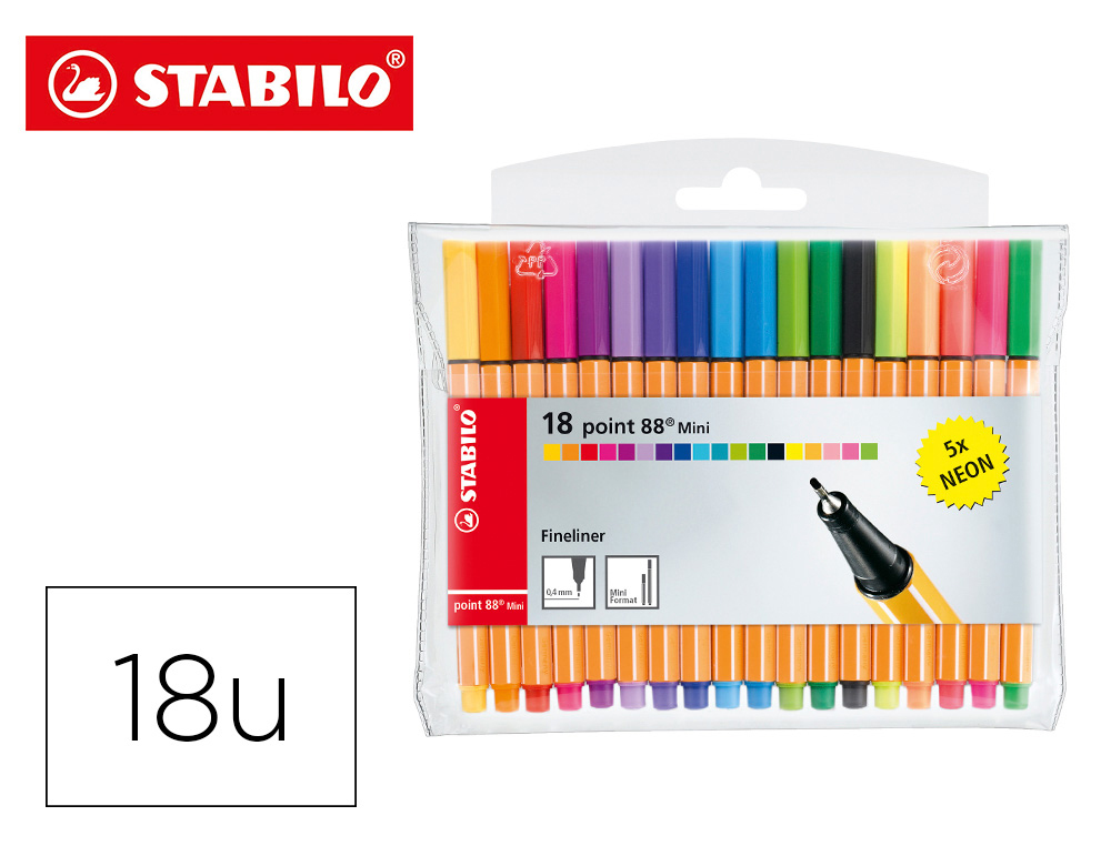 STABILO - ROTULADOR PUNTA DE FIBRA POINT 88 MINI ESTUCHE DE 18 COLORES SURTIDOS (Ref.688/18-2)