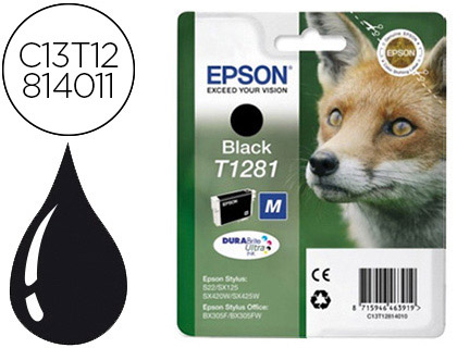 EPSON - Cartuchos Inyección De Tinta ORIGINALES NEGRO 5,9ml T1281 - STYLUS S22/SX125/ SX 235W /420W/425W, OFFICE BX305F (Ref.C13T12814012)