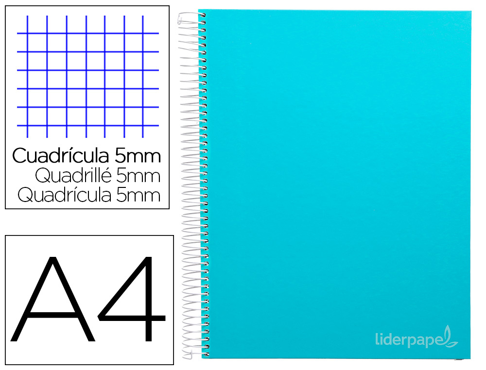 LIDERPAPEL - CUADERNO ESPIRAL A4 MICRO CLASSIC TAPA FORRADA 160H 60 GR CUADRO 5MM 5 BANDAS 4 TALADROS AZUL (Ref.BA27)